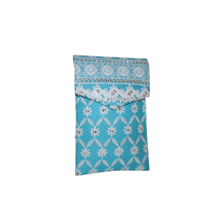 Handcrafted Sky Blue Cotton Clutch Bag with Mirror Work